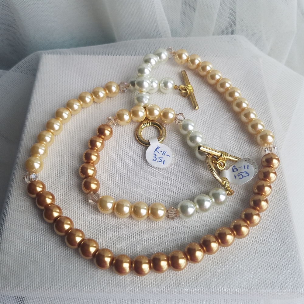 Swarovski Elements Faux Pearl Ombre Choker Necklace & Bracelet SET NWT